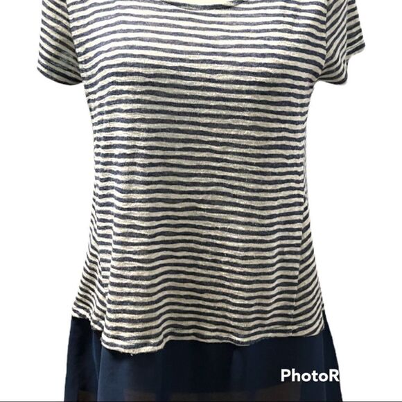 W5 Anthropologie blue white stripes color block hem casual top - Picture 3 of 5